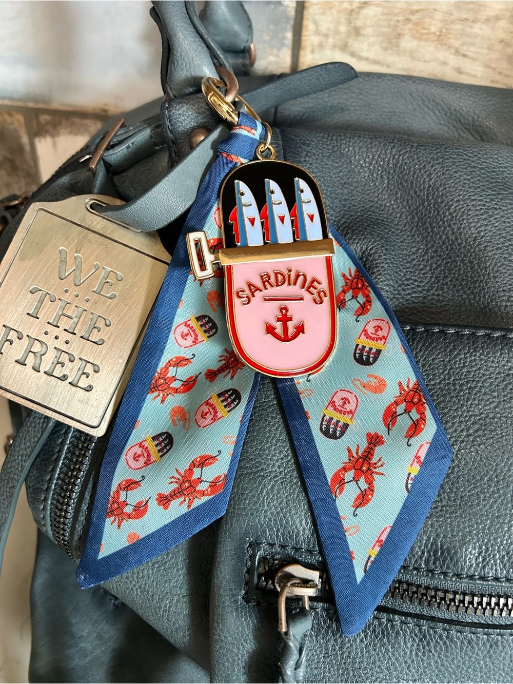 New FREE PEOPLE We The Free Micro Emerson Bag Charm Bundle / Santorini Blue - Picture 4 of 8